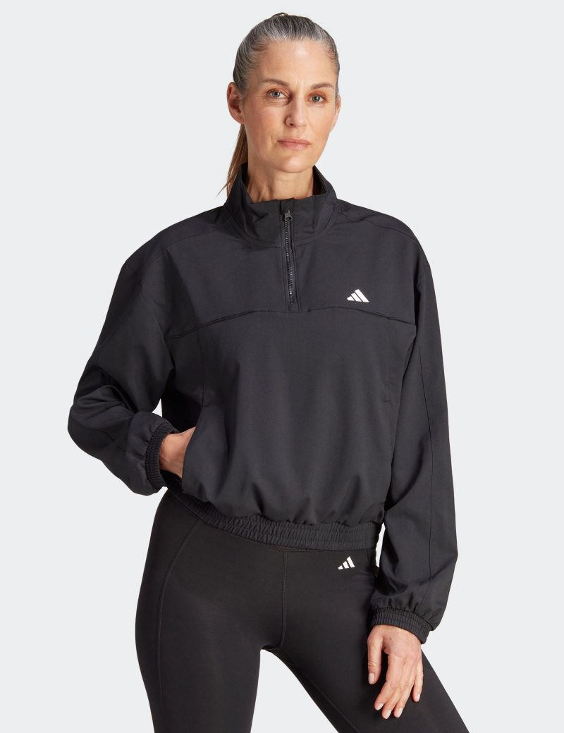 adidas aeroready train essentials woven quarter zip track jacket black white hz5636 1