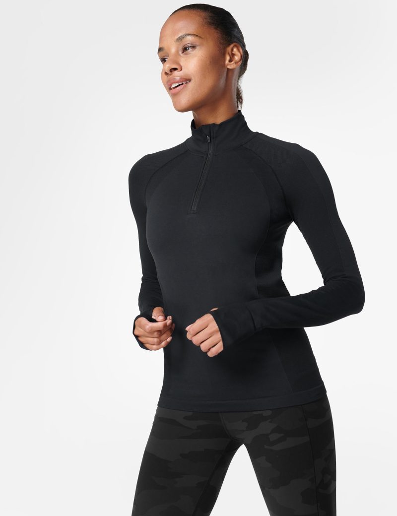 sweaty betty athlete seamless half zip long sleeve top black sb6548 1