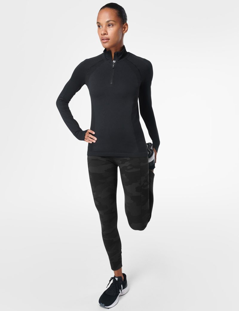 sweaty betty athlete seamless half zip long sleeve top black sb6548 3