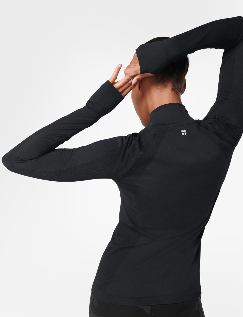 sweaty betty athlete seamless half zip long sleeve top black sb6548 6